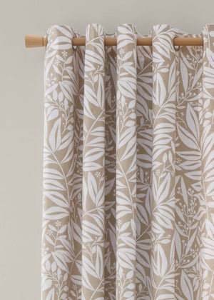 Catherine Lansfield Sorrel Leaf 66x90 Inch Fully Reversible Eyelet Curtains Natural