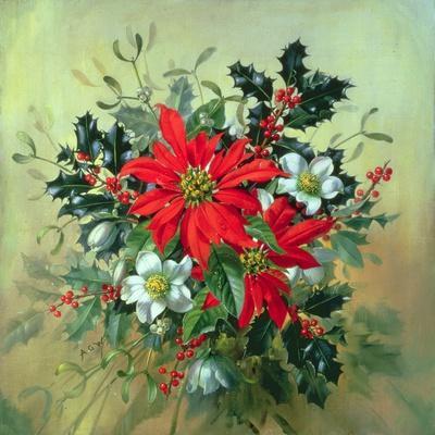 A Christmas Arrangement with Holly, Mistletoe and Other Winter Flowers - Giclee Print, 16x16