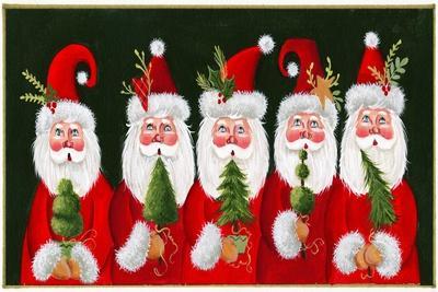 A Variety of Santas Holding Trees - Giclee Print, 18x12