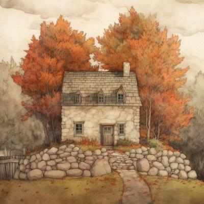 Autumn Houses 3 - Wall Art Print, 16x16