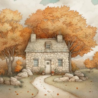Autumn Houses 6 - Wall Art Print, 16x16