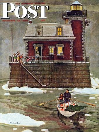 "Christmas at the Lighthouse," Saturday Evening Post Cover, December 28, 1946 - Giclee Print, 12x16 "Christmas at the Lighthouse," Saturday Evening Post Cover, December 28, 1946 - Giclee Print, 12x16
