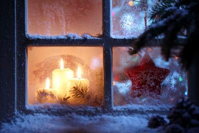 Frosted Window with Christmas Decoration - Photographic Print, 12x8