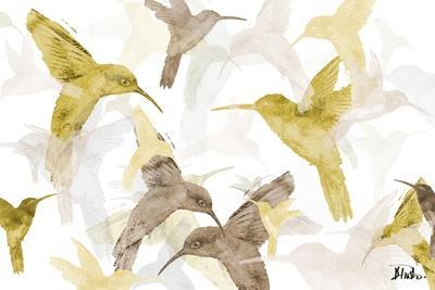 Gold Hummingbird Dance - Wall Art Print, 18x12