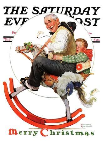 "Gramps on Rocking Horse" Saturday Evening Post Cover, December 16,1933 - Giclee Print, 12x16 "Gramps on Rocking Horse" Saturday Evening Post Cover, December 16,1933 - Giclee Print, 12x16