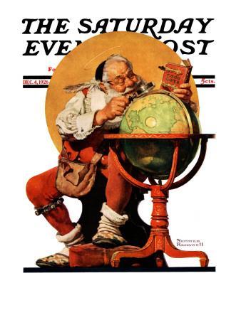 "Santa at the Globe" Saturday Evening Post Cover, December 4,1926 - Giclee Print, 12x16 "Santa at the Globe" Saturday Evening Post Cover, December 4,1926 - Giclee Print, 12x16