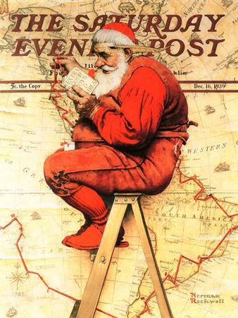 "Santa at the Map" Saturday Evening Post Cover, December 16,1939 - Giclee Print, 12x16 "Santa at the Map" Saturday Evening Post Cover, December 16,1939 - Giclee Print, 12x16