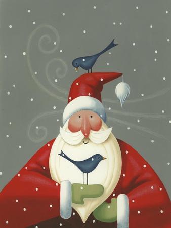 Santa with Bluebirds - Giclee Print, 12x16