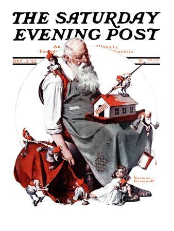 "Santa with Elves" Saturday Evening Post Cover, December 2,1922 - Giclee Print, 12x16 "Santa with Elves" Saturday Evening Post Cover, December 2,1922 - Giclee Print, 12x16