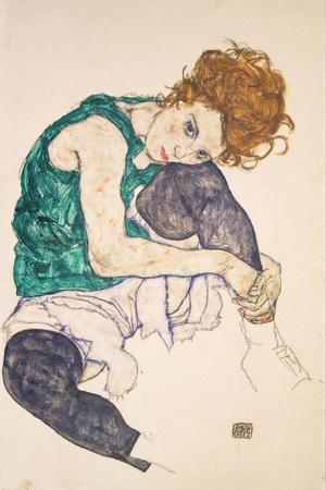 Seated Woman with Legs Drawn Up - Giclee Print, 12x18