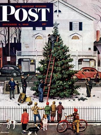 "Tree in Town Square," Saturday Evening Post Cover, December 4, 1948 - Giclee Print, 12x16 "Tree in Town Square," Saturday Evening Post Cover, December 4, 1948 - Giclee Print, 12x16