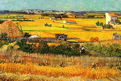 Vincent Van Gogh Harvest at La Crau with Montmajour in the Background Art Print Poster - Wall Art Print, 36x24